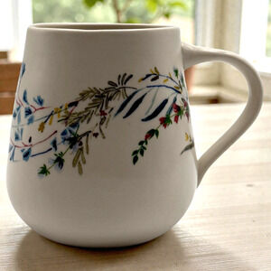 Anthropologie Printemps Mug Floral Stoneware Nature Spring Botanical Branches 4"